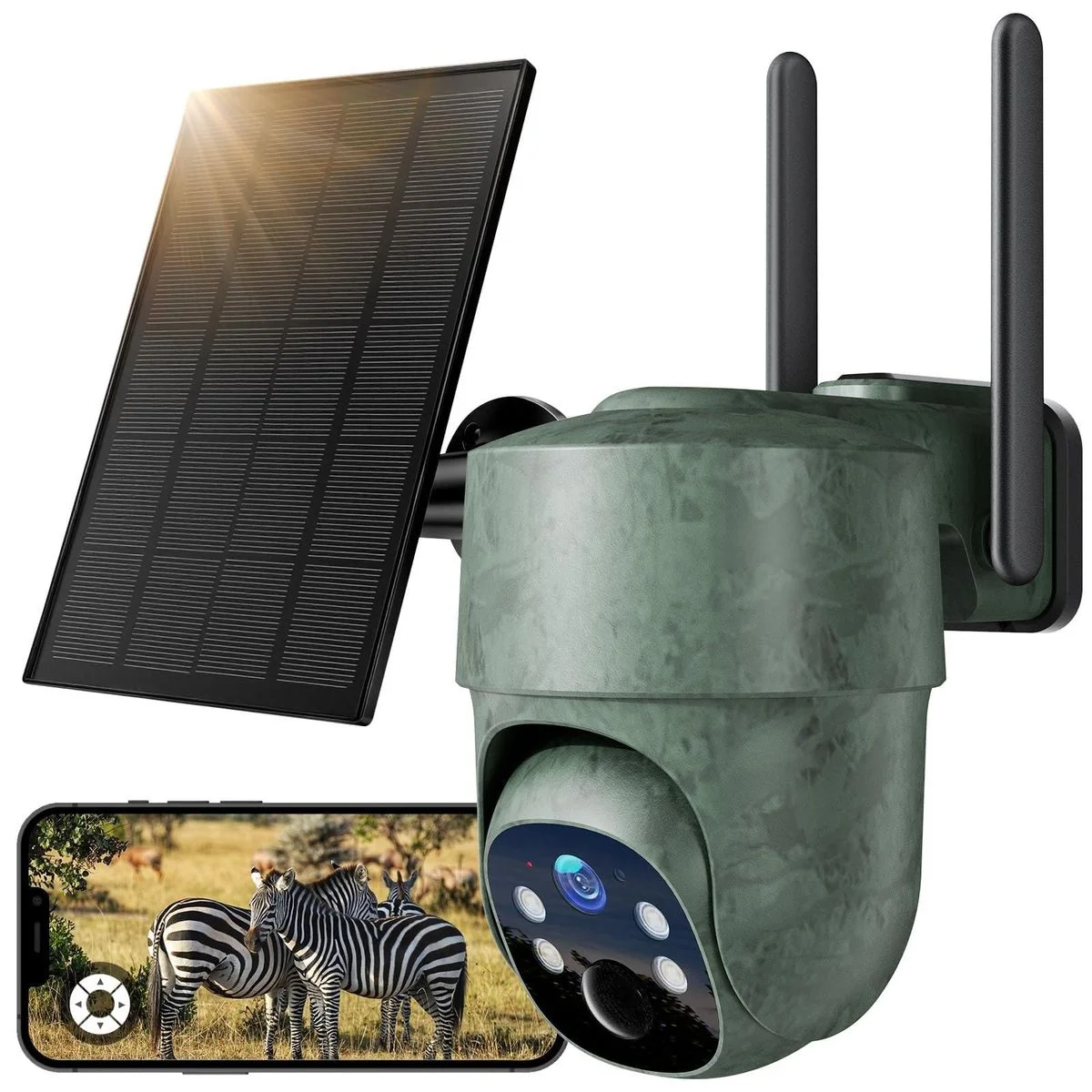 WOLFANG 4G LTE Outdoor Solar Security Camera, 2.5K HD PTZ, IP66, 8400mAh