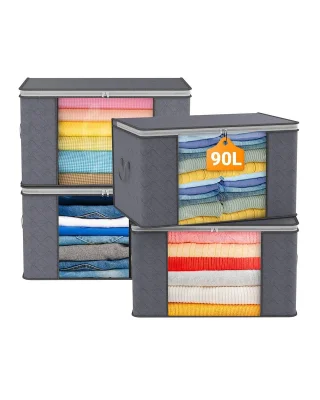 90L Large Capacity Clothes Storage Boxes with Lids 4 Pack Dark Grey