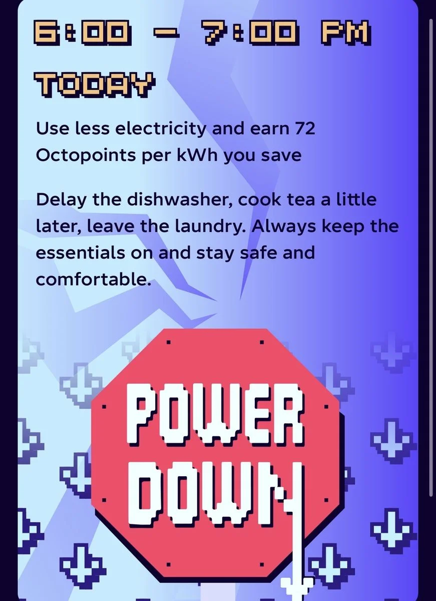 Power Down 6–7pm, Tuesday 15th September - Octopus Energy Email