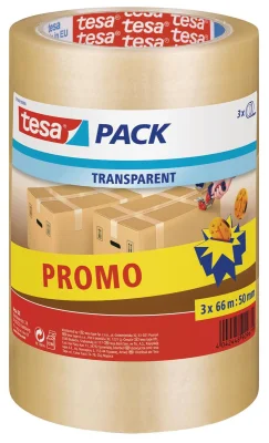 tesapack Standard Parcel Tape Transparent 3 Rolls 66m x 50mm