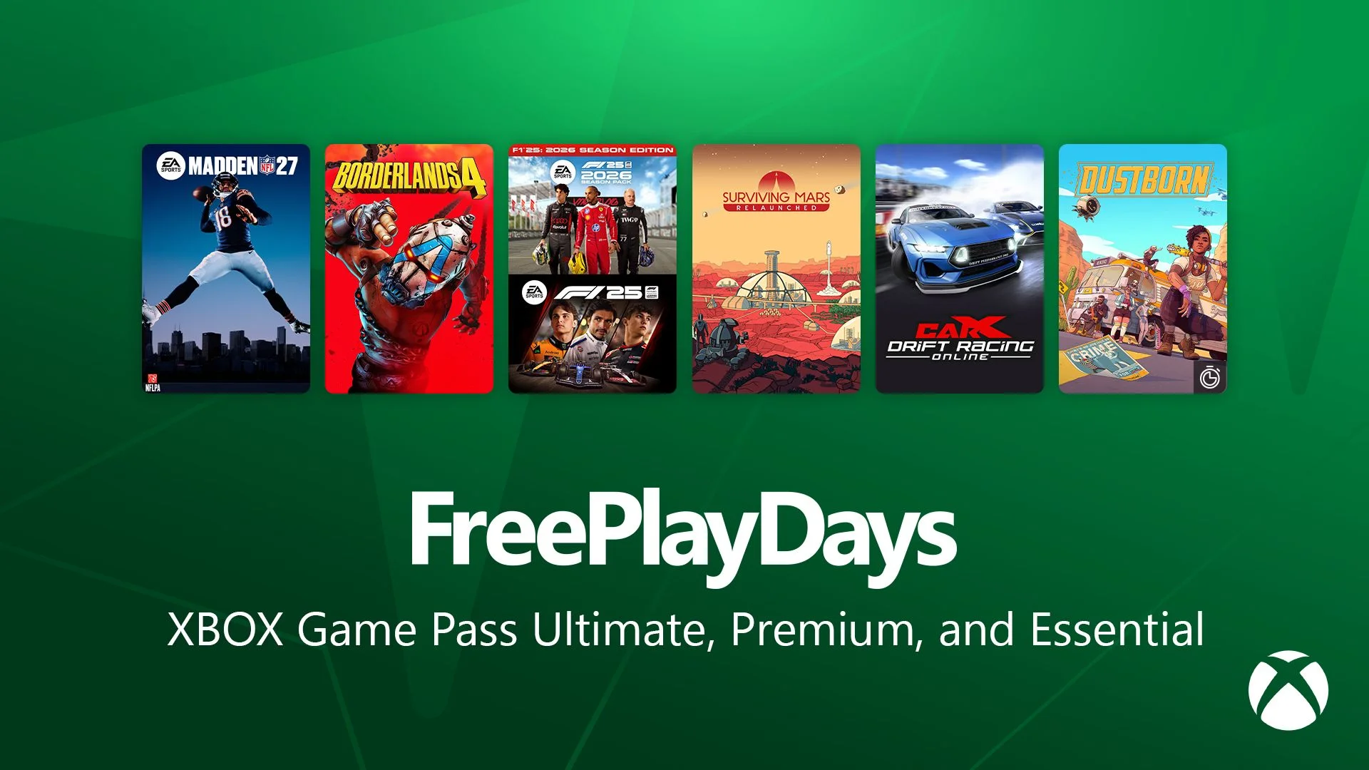 Xbox Free Play Days: EA Sports Madden NFL 27, Borderlands 4, F1 25 2026 Season Edition, Dustborn
